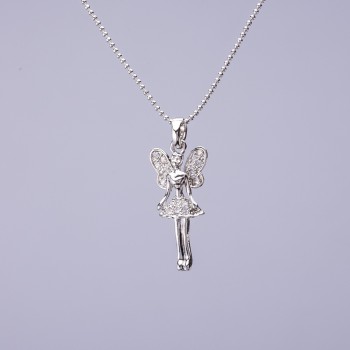 "Fairy" Pendant on Figaro Chain, 25x10mm Diameter, 50cm Length, Gray Metal