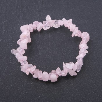 Bracelet Natural Stone Rose Quartz Chips on Elastic, diameter 7mm+-, length 18cm+