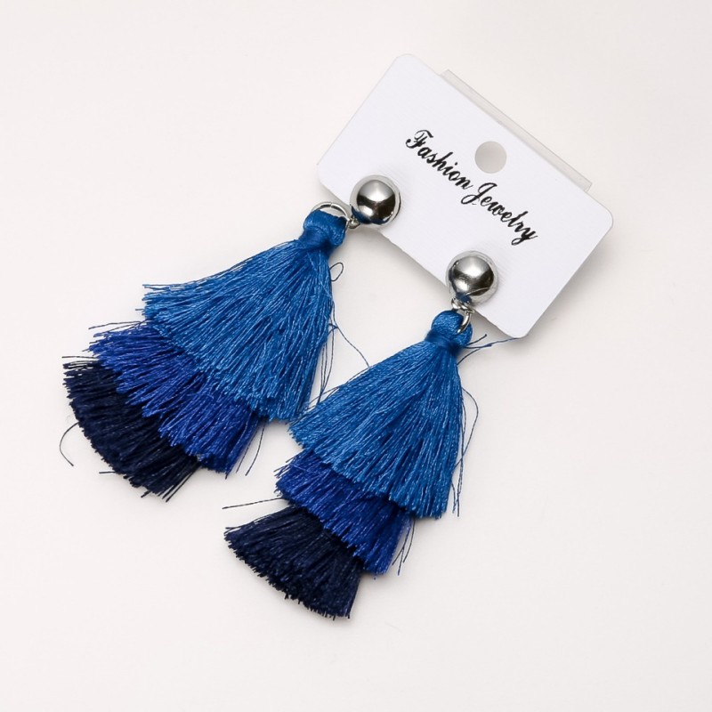 Tassel Earrings "Salsa" Blue, Length 7.5 cm