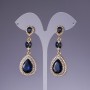 Blue Crystal Earrings, 6cm length, yellow metal