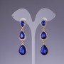Blue Ultramarine Crystal Earrings, 6cm length, yellow metal