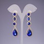Blue Crystal Earrings, 6cm length, yellow metal