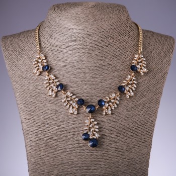 Blue Crystal Necklace "Twigs", 42-50cm length