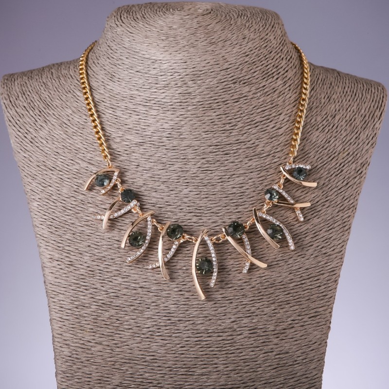 Gray Crystal Necklace "Zigzag", 42-50cm length
