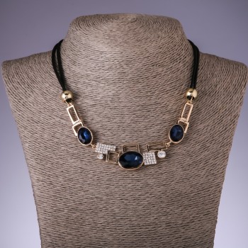 Cord Necklace with Blue Crystals "Geometry", Length 40-48 cm