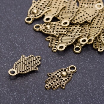 Finding Pendant Hamsa Hand "Bronze", diameter 12mm, length 20mm, hole diameter 3mm, pack 20g +/-36pcs