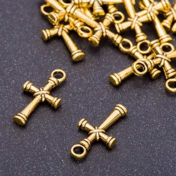 Finding Pendant "Cross" "Antique Gold", diameter 11mm, length 20mm, hole diameter 3mm, pack 20g +/-23pcs