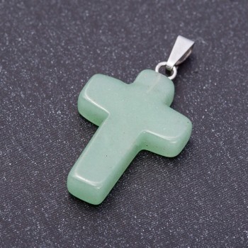 Cross Pendant, Jade Stone 18x27mm