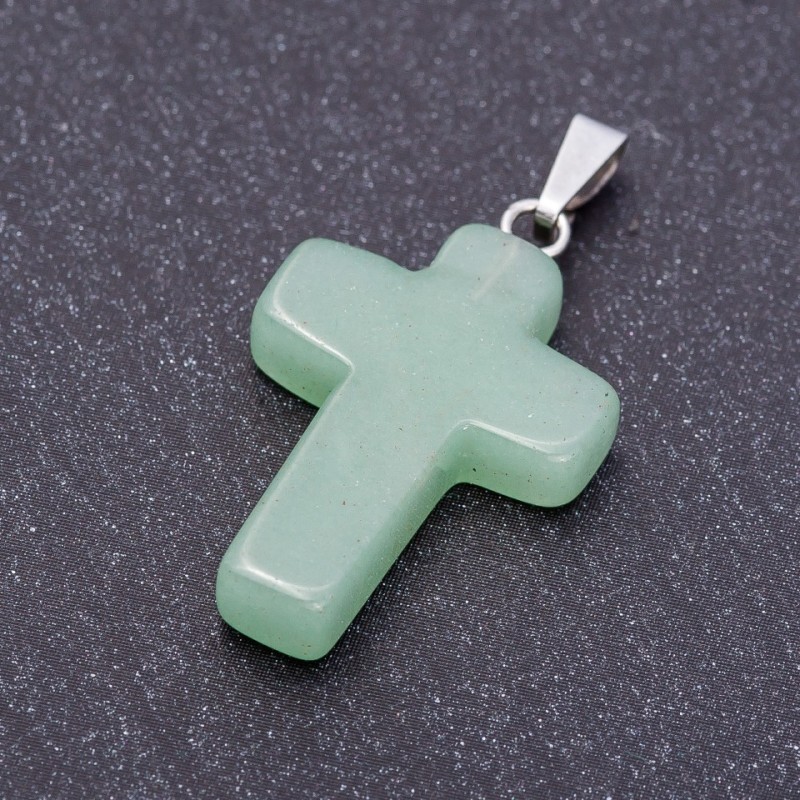 Cross Pendant, Jade Stone 18x27mm