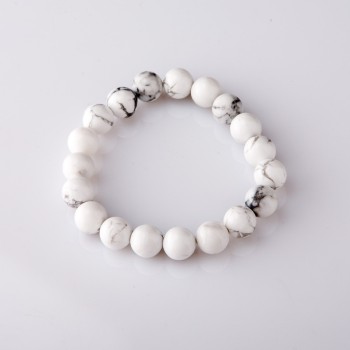 Bracelet on Elastic, Natural Stone Cacholong, Smooth Bead, Diameter 8mm+