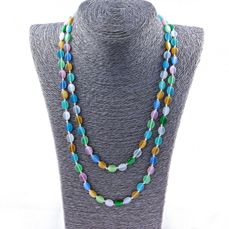 Long Cat's Eye Necklace, Oval 10x8mm, Assorted Colors, 115cm Length