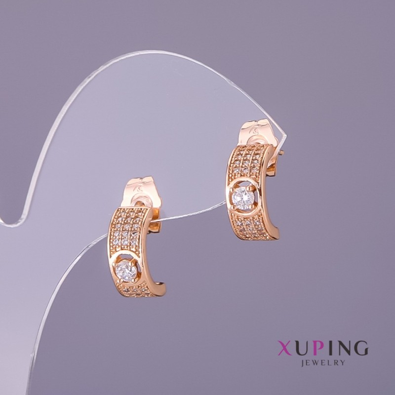 Xuping Stud Earrings with White Stones, 5mm Diameter, 13mm Length, Gold Color