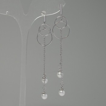 "Itaoliao" "Pearls" Earrings, diameter 18mm, length 85mm, silver color
