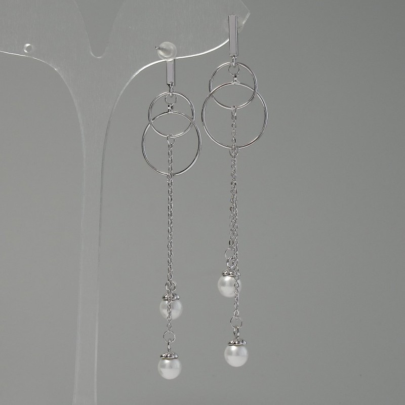 "Itaoliao" "Pearls" Earrings, diameter 18mm, length 85mm, silver color