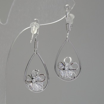 "Itaoliao" Drop Earrings with Crystals, diameter 14mm, length 31mm, silver color