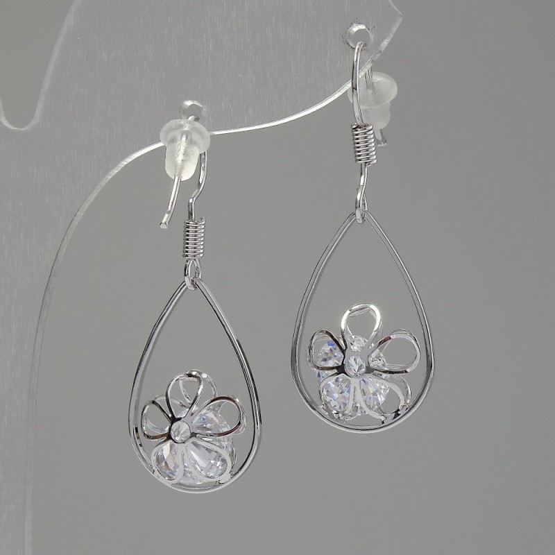 "Itaoliao" Drop Earrings with Crystals, diameter 14mm, length 31mm, silver color