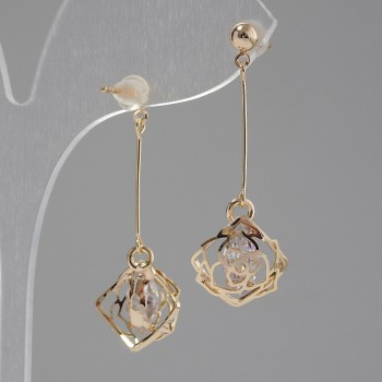 "Itaoliao" Rose Earrings with Crystals, diameter 12mm, length 25mm, gold color
