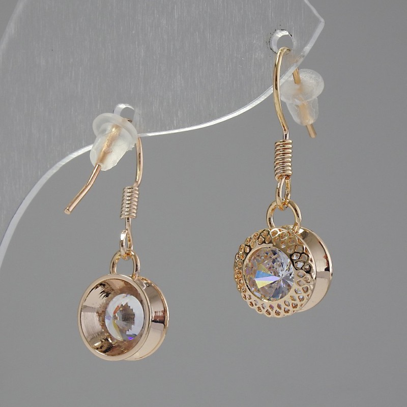 "Itaoliao" Earrings with Crystal, diameter 10mm, length 25mm, gold color