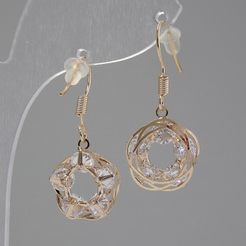 "Itaoliao" Rose Earrings with Crystals, diameter 15mm, length 35mm, gold color