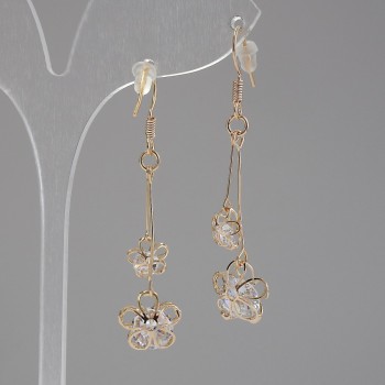 "Itaoliao" Earrings Flowers with Crystals, diameter 12mm, length 55mm, gold color