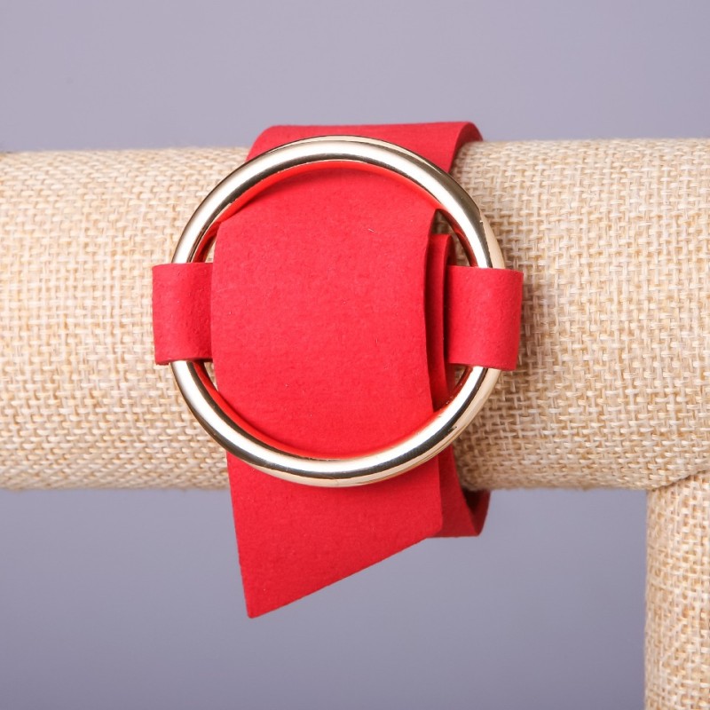 Red Felt "Buckle" Bracelet, Nubuck, Gold-Tone Metal