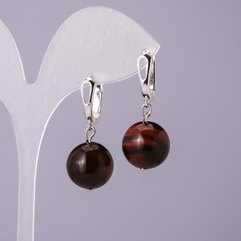 Earrings Natural Stone Bull's Eye, diameter 14mm, length 18mm