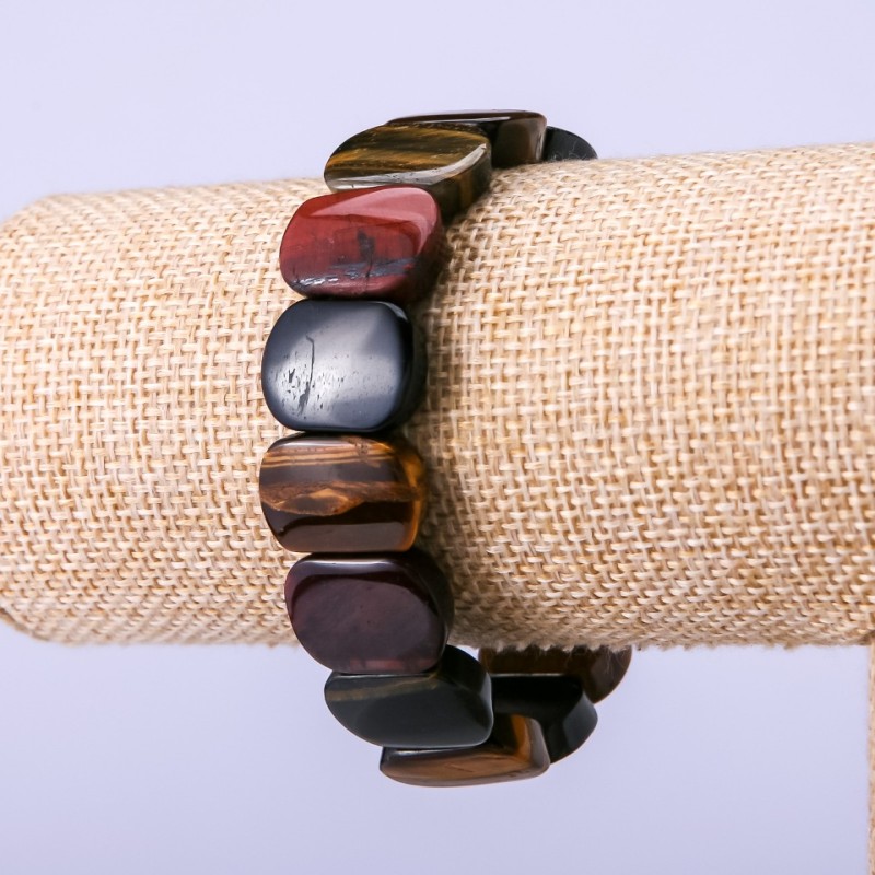 Natural Stone Bracelet Bull's Eye, Tiger's Eye, Hawk's Eye 18x13mm, 18cm Circumference, on Elastic