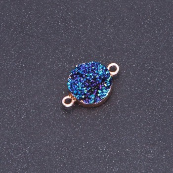 Blue "Cosmos" "Druzy" Connector, Acrylic "Gold", 14mm Diameter, L3mm
