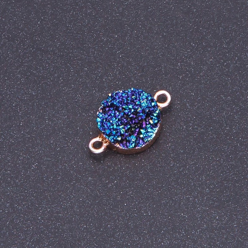 Blue "Cosmos" "Druzy" Connector, Acrylic "Gold", 14mm Diameter, L3mm