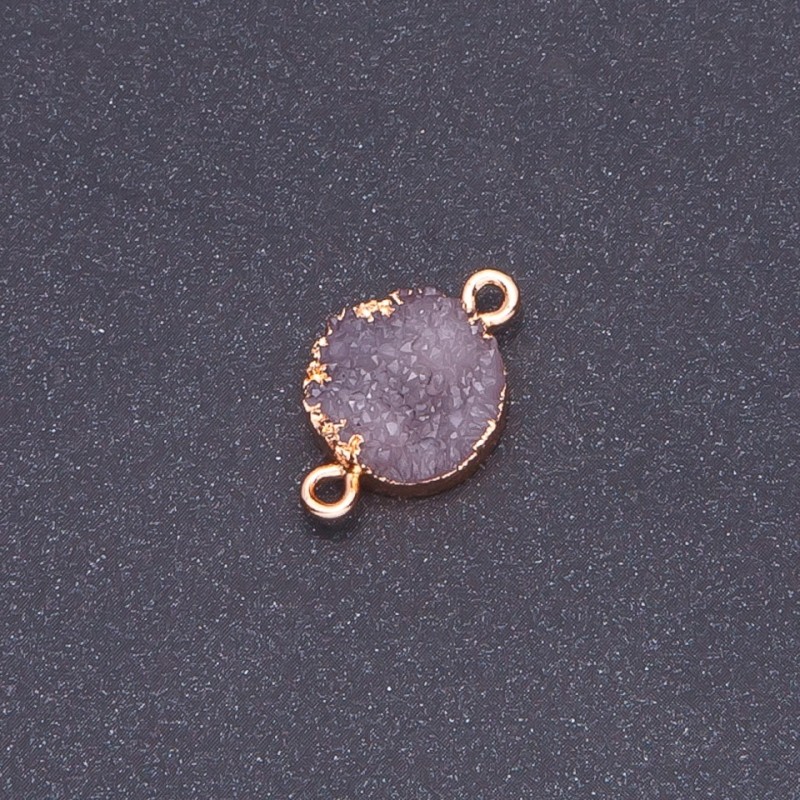 Violet "Druzy" Connector, Acrylic "Gold", 14mm Diameter, L3mm
