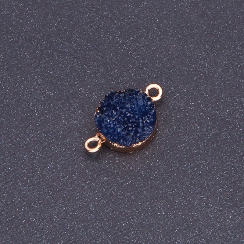 Dark Blue "Druzy" Connector, Acrylic "Gold", 14mm Diameter, L3mm