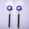 Tassel Earrings Blue Flower with Chains, 90mm Length