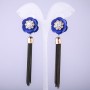Tassel Earrings Blue Flower with Chains, 90mm Length