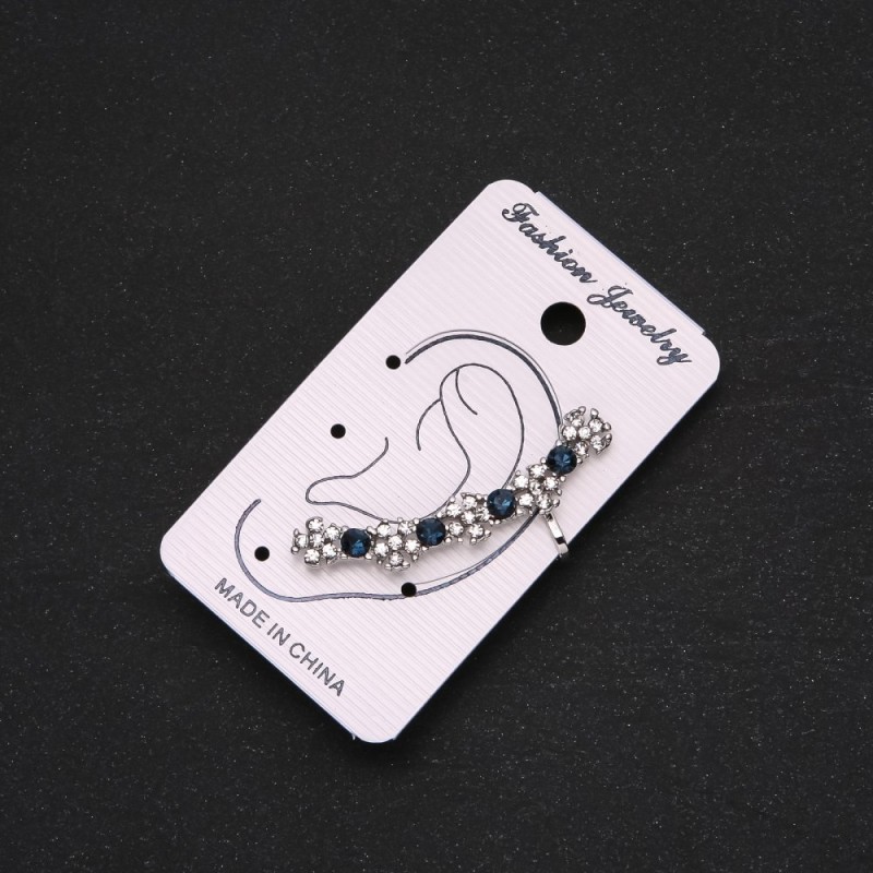 Silver Ear Cuff with Blue Rhinestones and White Flowers