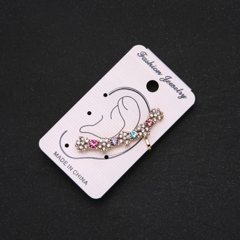 Gold-Tone Ear Cuff with White Flowers and Multicolor Rhinestones