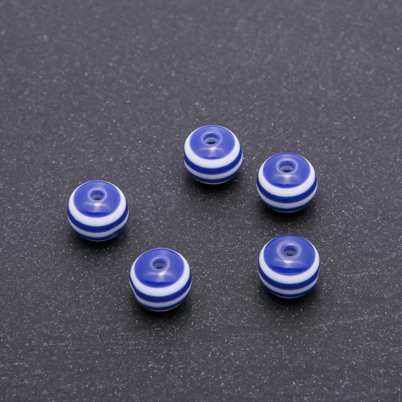 Blue Striped Bead Findings, Diameter 10mm, Pack of 34 pcs
