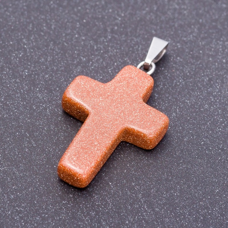 Cross Pendant, Aventurine Stone, Golden Sand, 18x25mm