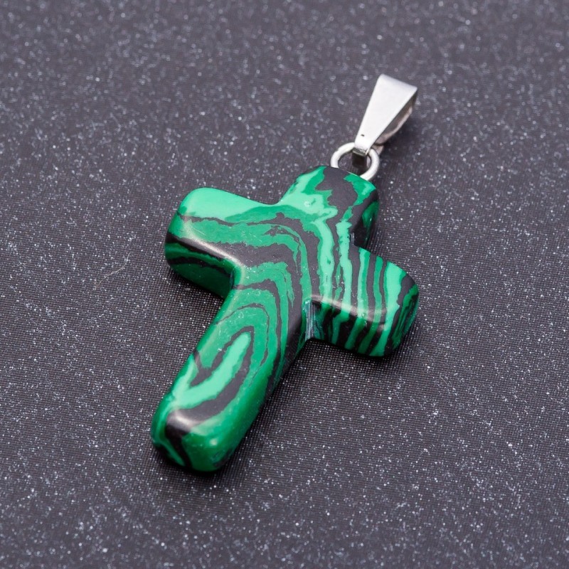 Cross Pendant, Malachite Stone (Pressed) 18x27mm