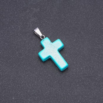 Cross Pendant, Turquoise Stone (Pressed), 25x18mm