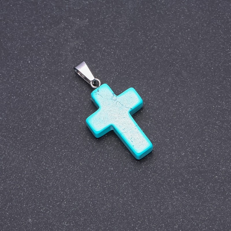 Cross Pendant, Turquoise Stone (Pressed), 25x18mm