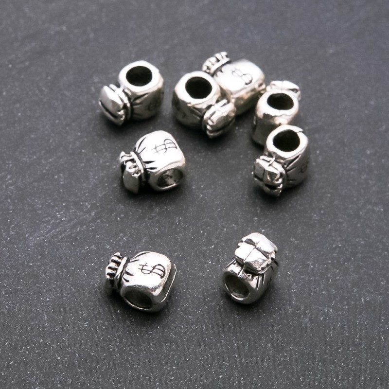 Pandora-Style Money Bag Bead Charm, diameter 11x9mm, hole diameter 4.5mm, pack 20g +/-8pcs
