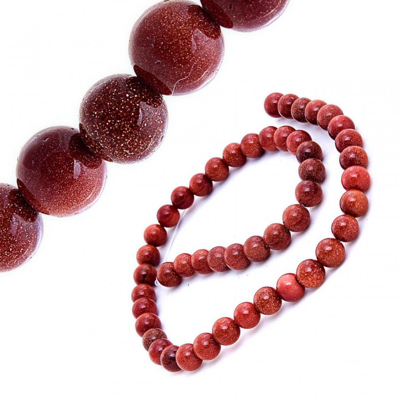 Natural Stone Beads on Thread, Golden Sand Aventurine, Smooth Round 8mm, Length 37.5cm
