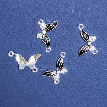 Butterfly Connector Finding, Black Enamel, 24x12mm, Pack of 4