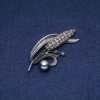 Sale! Wheat Ear Brooch Pendant with Black Pearls "Majorca" 68x30mm