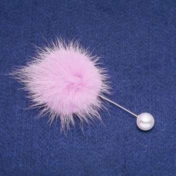 Lilac Mink Fur Brooch Pin, Diameter 50mm, Length 90mm
