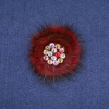 Mink Fur Brooch Burgundy with Rhinestones, Diameter 60mm