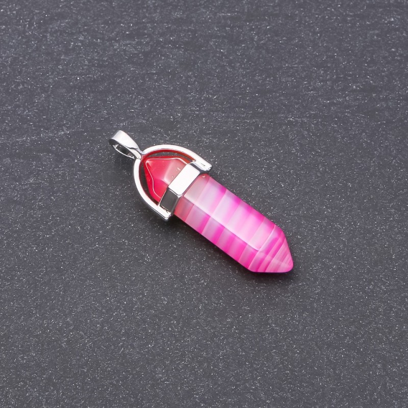 Hexagon Pendant Natural Pink Agate Stone, 41x34x9mm