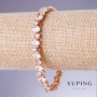 Xuping Bracelet with White Zircons, 7mm Thick, 17-19.5cm Length, 18K Gold Plated