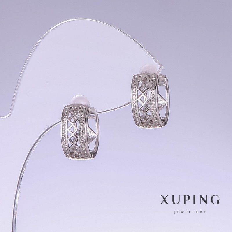 Xuping Earrings, 13mm Length, 7mm Thickness, Rhodium