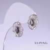 Xuping Earrings with Black Zircons, Length 17mm, Thickness 12mm, Rhodium